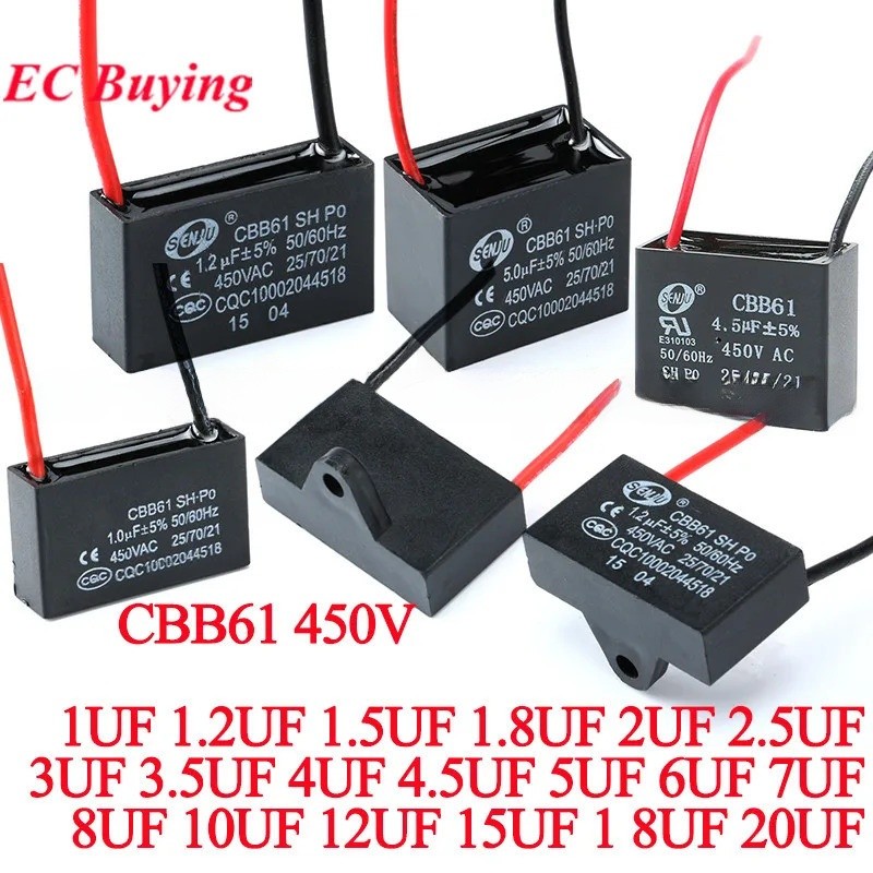 CBB61 พัดลมเริ่มต้นตัวเก็บประจุ 450V 1/1.2/1.5/1.8//2/2.5/3/3.5/4/4.5/5/6/7/8/10/12/15/18/20 uF พัดลมตัวเก็บประจุสําหรับช่วงพัดลม