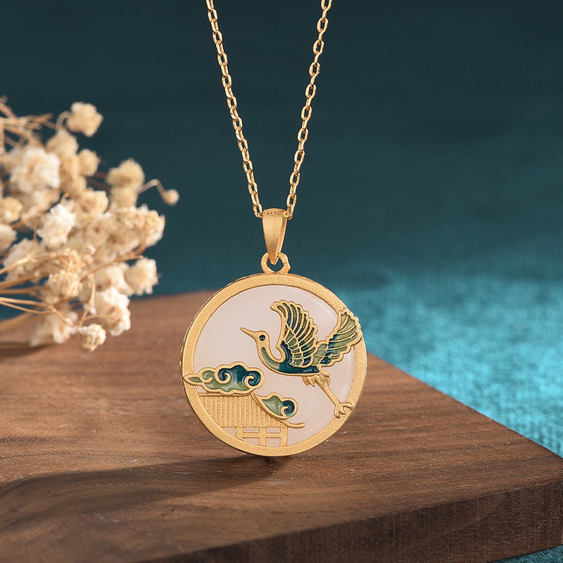 สไตล์จีนคลาสสิก Cheongsam Hanfu อุปกรณ์เสริมเย็นเคลือบสีฝังเลียนแบบ Hetian หยก Hehe สร้อยคอที่มีชื่อ