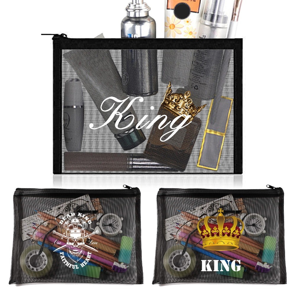 Travel Makeup Pouch Toiletry Organizer Zipper Cosmetic Transparent Mesh Toiletry Pouch King Pattern