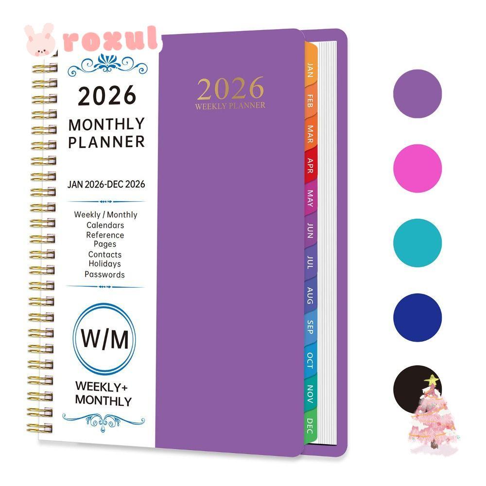 โรซูล 2026สมุดแพลนเนอร์,ดัชนีการออกแบบที่เรียบง่ายแท็กสมุดไดอารี่ขดลวด,ตารางวางแผนเกลียวผูกก5ขนาดนาฬิกาในฟังก์ชั่นรายปีวางแผนอุปกรณ์การเรียน