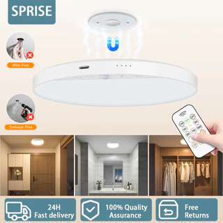 SPRISE โคมไฟเพดาน Motion Sensor โคมไฟระยะไกล 6W Magnetic Stick-On 3 สี & 5 ความสว่างไฟบ้านสําหรับห้องอาบน้ํา,ตู้เสื้อผ้า,ตู้,Hallway