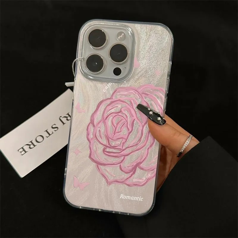 MAWAR MERAH Pink Rose TPU Case Samsung IPhone OPPO VIVO Samsung a15 a55 s24 s25 ultra a02 a03 a04 a0