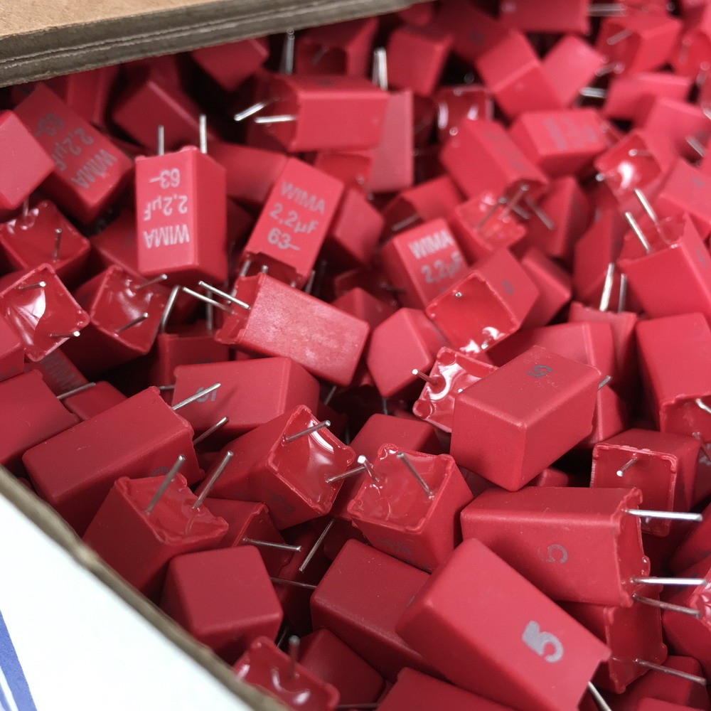 ยี่ห้อใหม่เยอรมัน WIMA2.2 uF63V/2.2 u/225 Red Weima Fever Film Capacitor Pitch 5mm