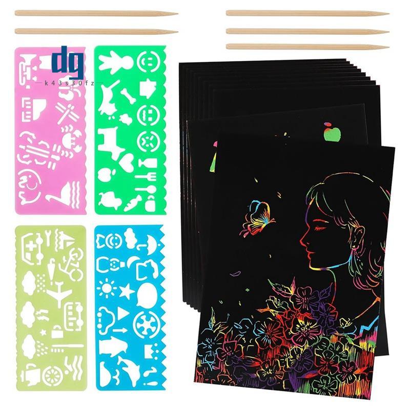 Rainbow Scratch Paper Art Set, Scratch Papers Supplies Black Scratch Drawing Art Crafts แผ่นบันทึกกา