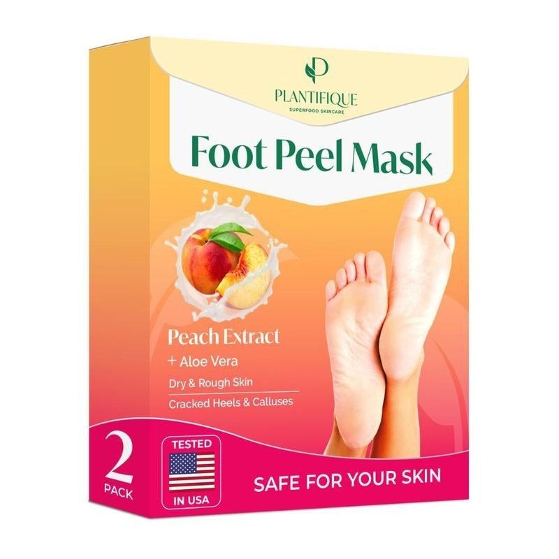 PLANTIFIQUE Peach Foot Peel Mask - Foot Mask for Dry Feet - Callus Remover - Foot Exfoliating Mask -