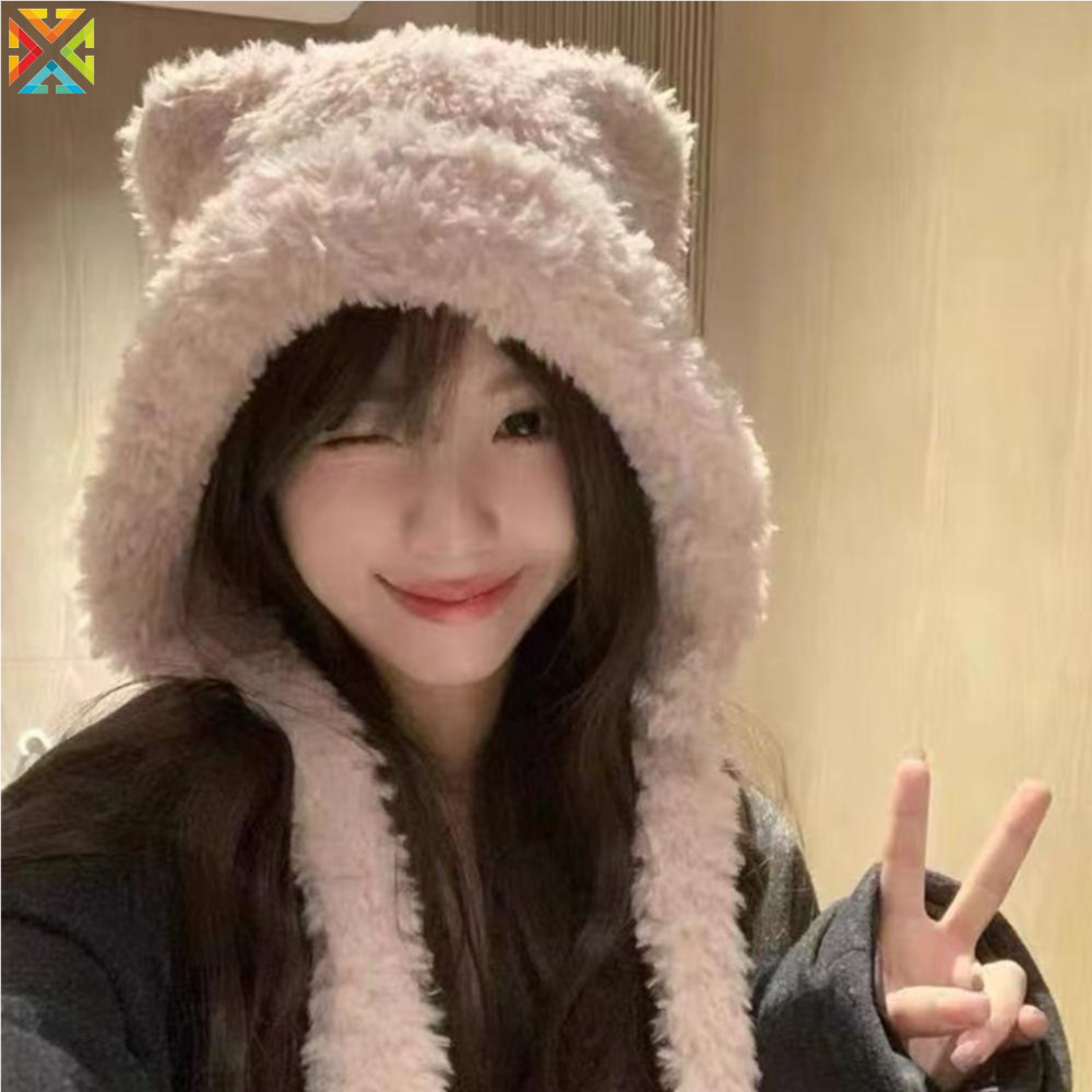ทนทานตุ๊กตา Bomber หมวกนุ่มปุยหูหมีหมวกขนาดใหญ่คุณภาพสูงสําหรับกลางแจ้ง Stroll ฤดูหนาวของขวัญ