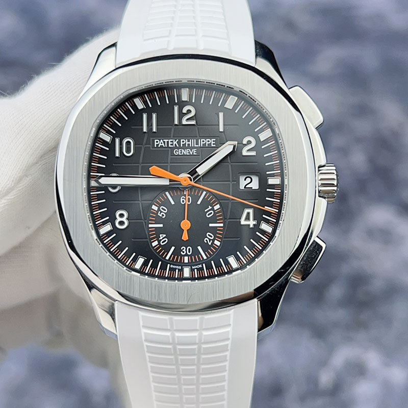 Patek Philippe Philippe AQUANAUT Series สไตล์ใหม่ 5968A หน้าปัดสีดํา เข็มสีส้ม ปฏิทินโครโนกราฟ นาฬิก