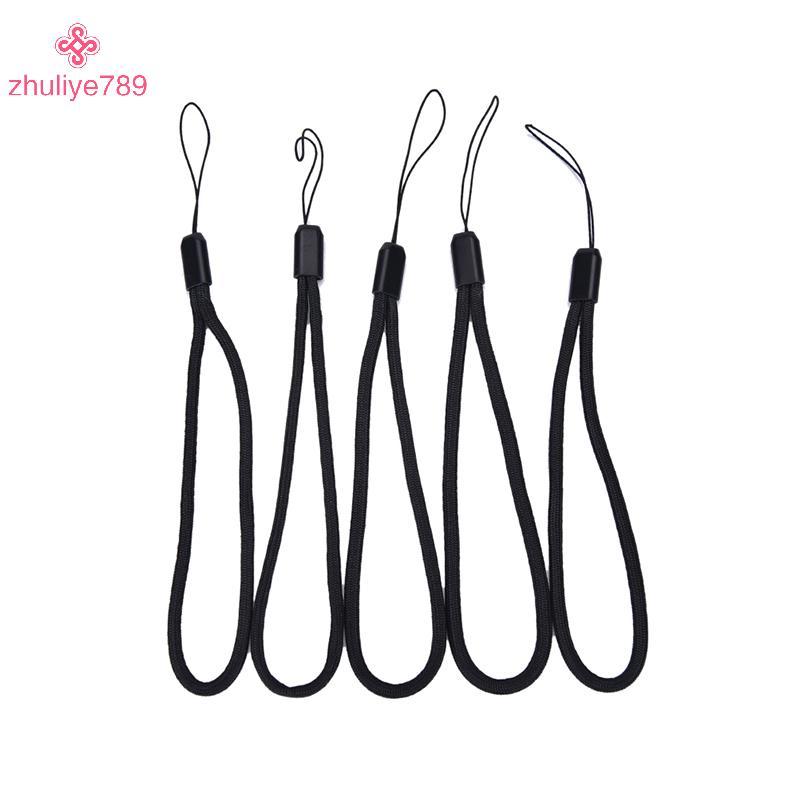 <zhuliye789> 5x สายรัดข้อมือไนลอนสีดําเชือกเส้นเล็กสําหรับกล้องโทรศัพท์มือถือIPod USB mp3 mp4 Nice