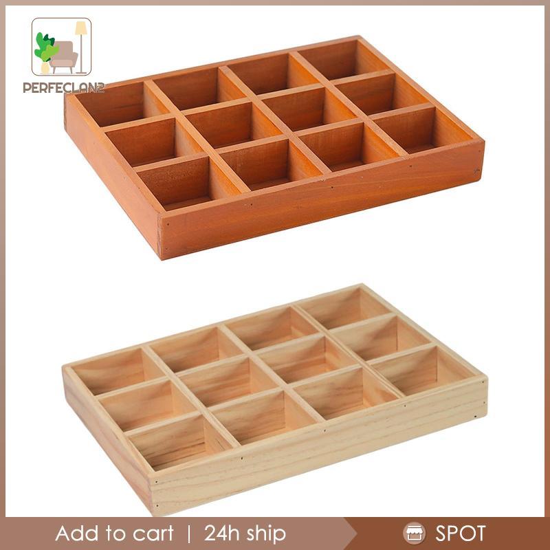 [สมบูรณ์แบบ2] 12ช่องไม้สี่เหลี่ยมเครื่องประดับเครื่องสําอางออแกไนเซอร์ถาดแข็งแรงมัลติฟังก์ชั่ถาดเก็บ