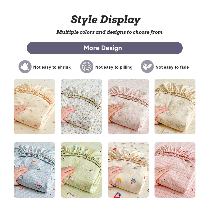 ผ้าปูที่นอน ผ้าฝ้ายซักแล้ว ลายดอกไม้/การ์ตูน 6.5ฟุต 6ฟุต 5ฟุต 3ฟุต รัดมุม360° ระบายอากาศ bedsheet fitted sheet床笠 - รูปที่ 2