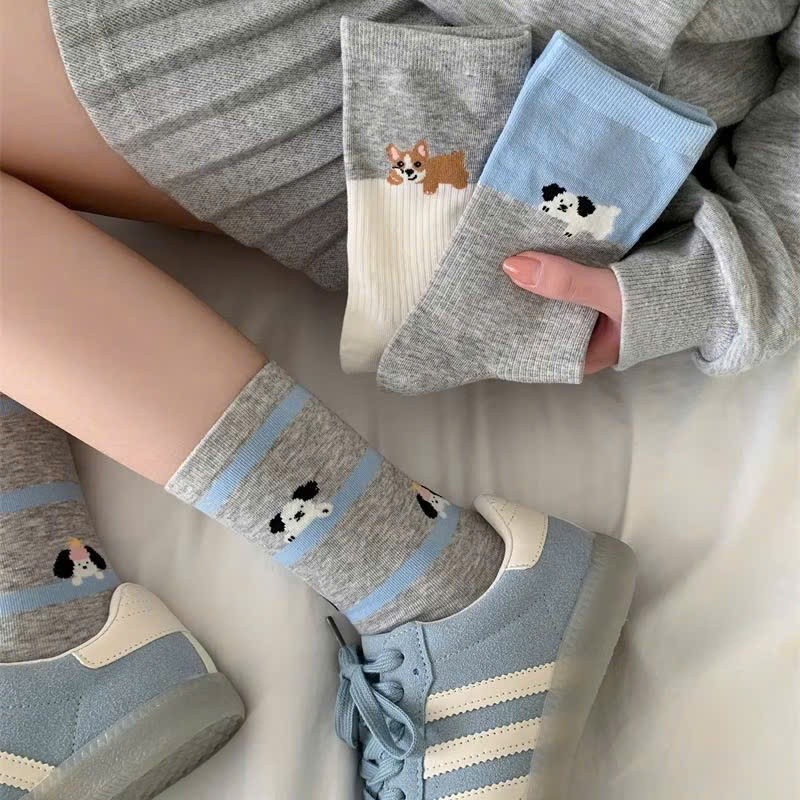 ชุดถุงเท้าสุนัขผ้าฝ้ายสตรี 4 คู่คอปกสูง Super Hot Soft Chunky Sandy ch40