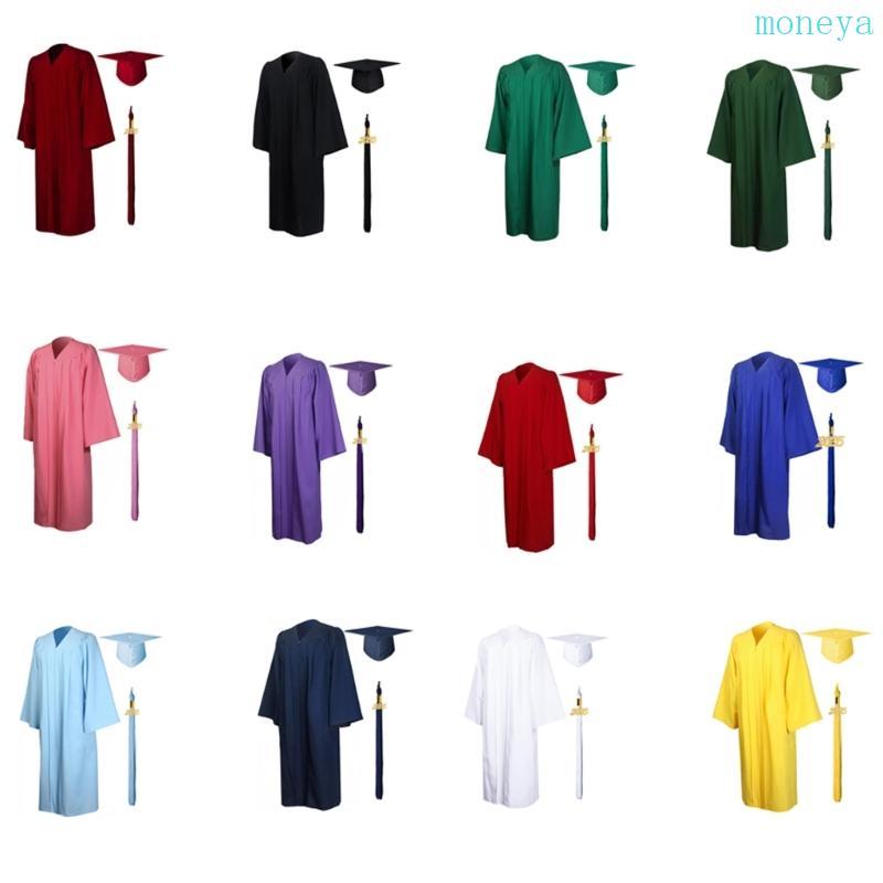 3Pcs Adult Graduation Gowns Caps Tassels Set 2025 for Highs School and Bachelors