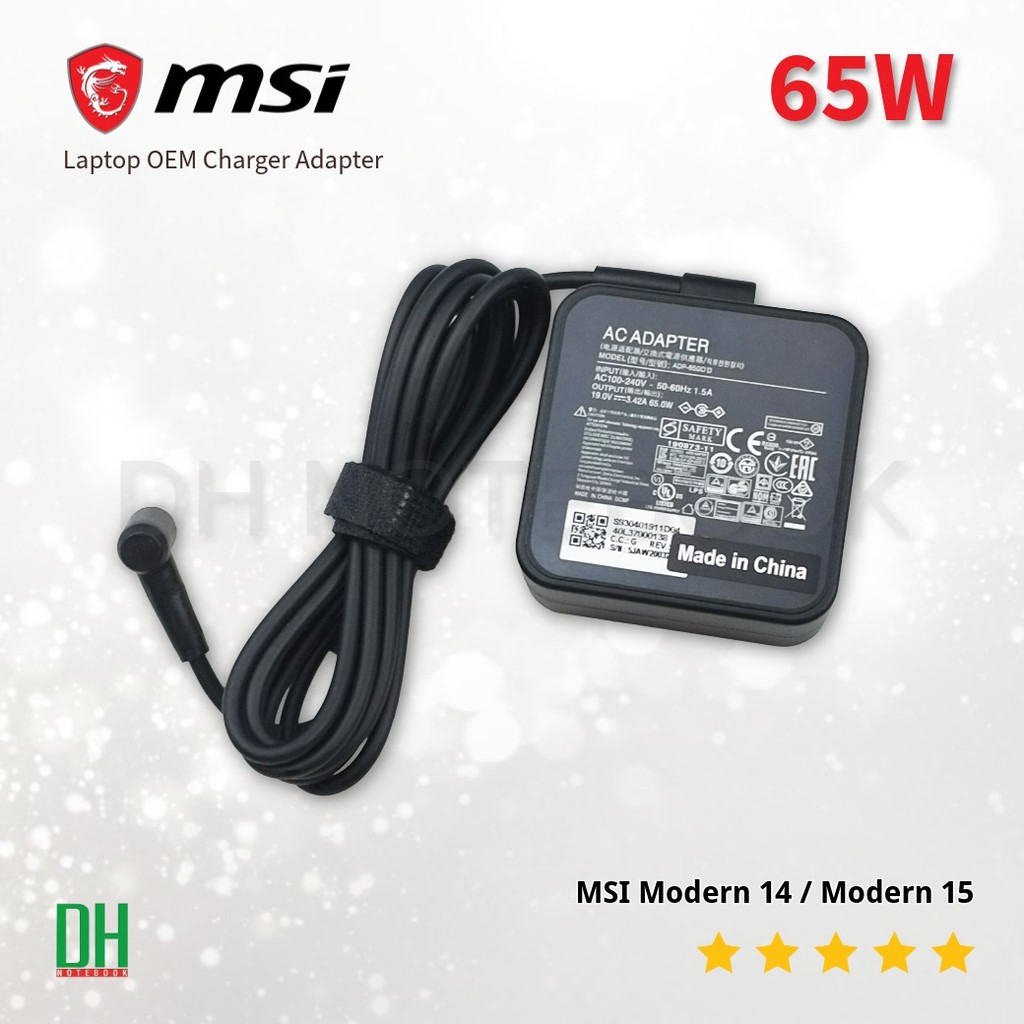 อะแดปเตอร์ MSI 19V 3.42A 65W [4.5*3.0] อะไหล่ OEM คุณภาพสูง สำหรับ MSI