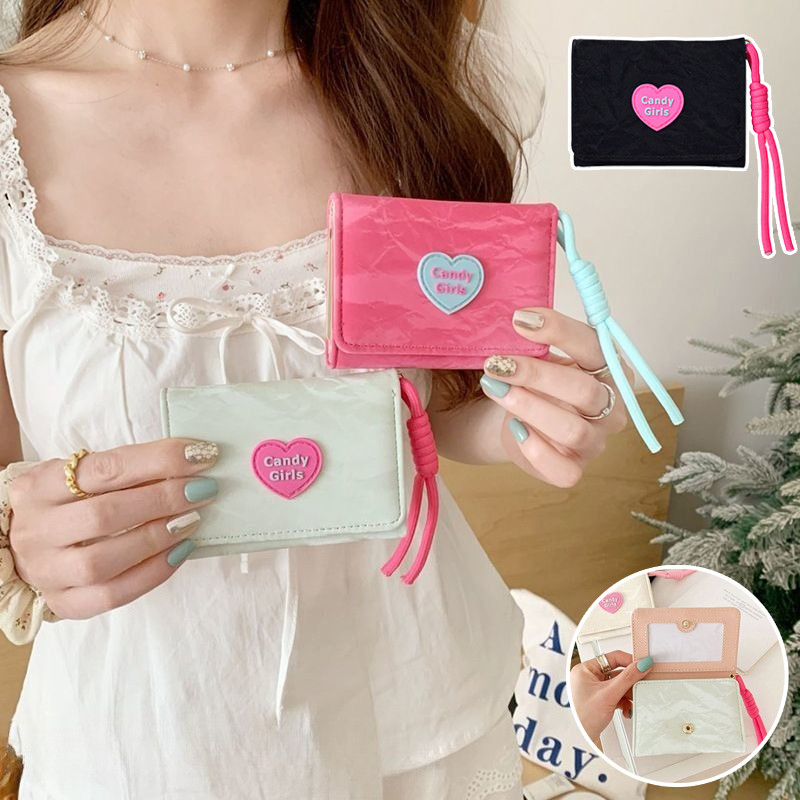 [พร้อมส่ง] 🎀กระเป๋าสตางค์รูปหัวใจสไตล์เกาหลีสุดน่ารัก พกพาสะดวก พับได้ มีช่องใส่บัตรหลายช่อง มีซิป ขนาดมินิ