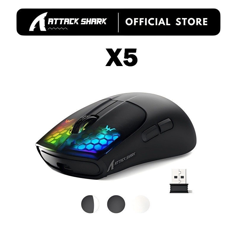 Attack SHARK X5 เมาส์ไร้สายน้ําหนักเบา Tri-Mode การเชื่อมต่อ 2.4GHz/แบบมีสาย/บลูทูธ RGB Macro Gaming Mouse สําหรับ Win/Pad/Mac