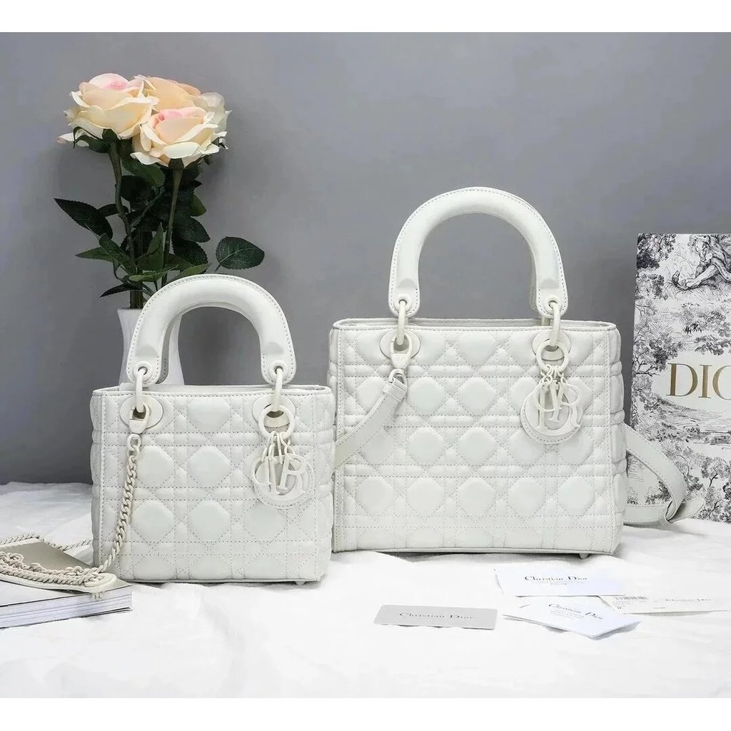Dior/Dior Lady Dior Frosted Buckle Pearl White Three Grid Five Grid Matte mini Dior Bag Portable Dia