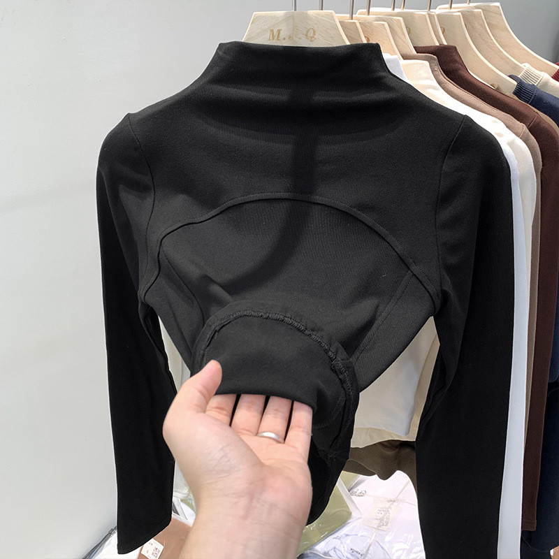 เสื้อแขนยาวสำหรับสตรีแบบครึ่งคอสูง สไตล์เกาหลี เหมาะสำหรับฤดูใบไม้ร่วงและหนา