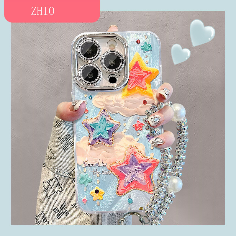 [690] เหมาะสําหรับ Apple 16pro เคสโทรศัพท์ฤดูร้อนใหม่หญิง 15promax เส้นด้ายขนนก iPhone14 ภาพวาดสีน้ํามันปลาดาวสร้อยข้อมือ 13 Hot 15plus รวมทุกอย่างฟิล์มเลนส์ 12 High-End Cover 11 Creative