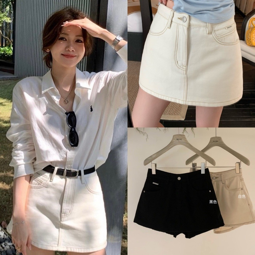 🍭🇰🇷  W3910 กระโปรงกางเกง ผ้ายีนส์ เป็นทรงเบสิค งานสวย ทรงน่ารัก แฟชั่นเกาหลี TAG WG.WE   🧀