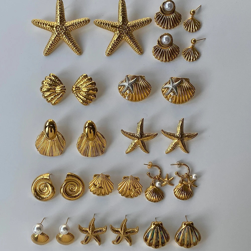 Uworld Ocean Vacation สร้อยคอหูปะการังเพอร์แลปEARINGS กันน้ํา ชุบทองคำขาว 18K