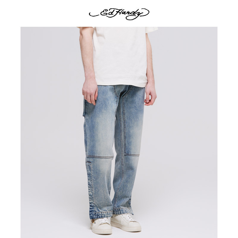 กางเกงเดนิมผู้ชาย Ed Hardy สไตล์ดอกไม้ ฤดูร้อน 2023