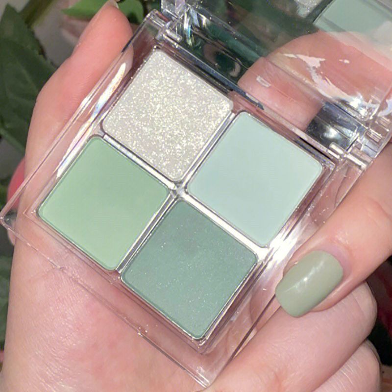 แผ่นอายแชโดว์สีเขียวโมฮอกคี 4 สี - แบบมันวาวและมันวาว - แผ่นอายแชโดว์เขียวแบบพกพา - แผ่นอายแชโดว์แบบแบ่งบรรจุ - เครื่องสำอางสำหรับดวงตา