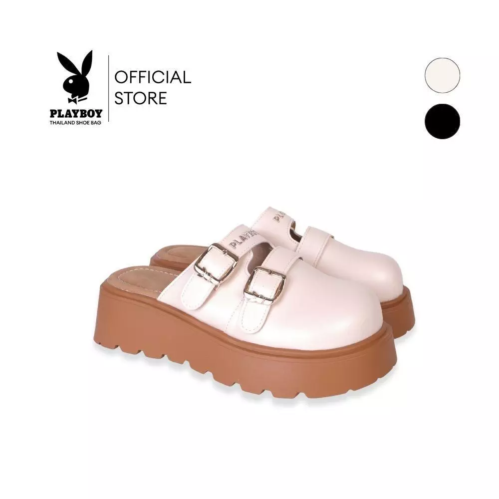 PLAYBOY รุ่น MOLLA Mule shoes รองเท้ามิวล์ส้นหนา รหัส ST-HS254C142 ดีไซน์ทรงมิวล์(Mule)ส้นหนา มี2 สี
