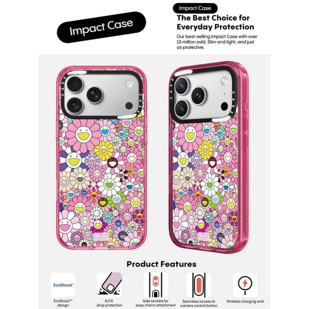 CASECASE X ดอกทานตะวันสีสันสดใสสีชมพู Fizz สี Hard แม่เหล็กดูด Impact สําหรับ Apple IPhone 12 13 14 15 16 17 Pro Max Air Plus พร้อมกล่อง