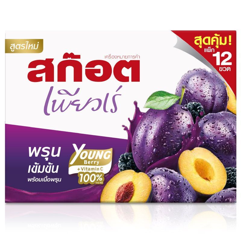สก๊อตเพียวเร่พรุนสกัดเข้มข้น 40มล. แพค 12 Scotch Puree Prune Essence 40ml. Pack 12 [หมายเลขบาร์โค้ด 8852007982283]