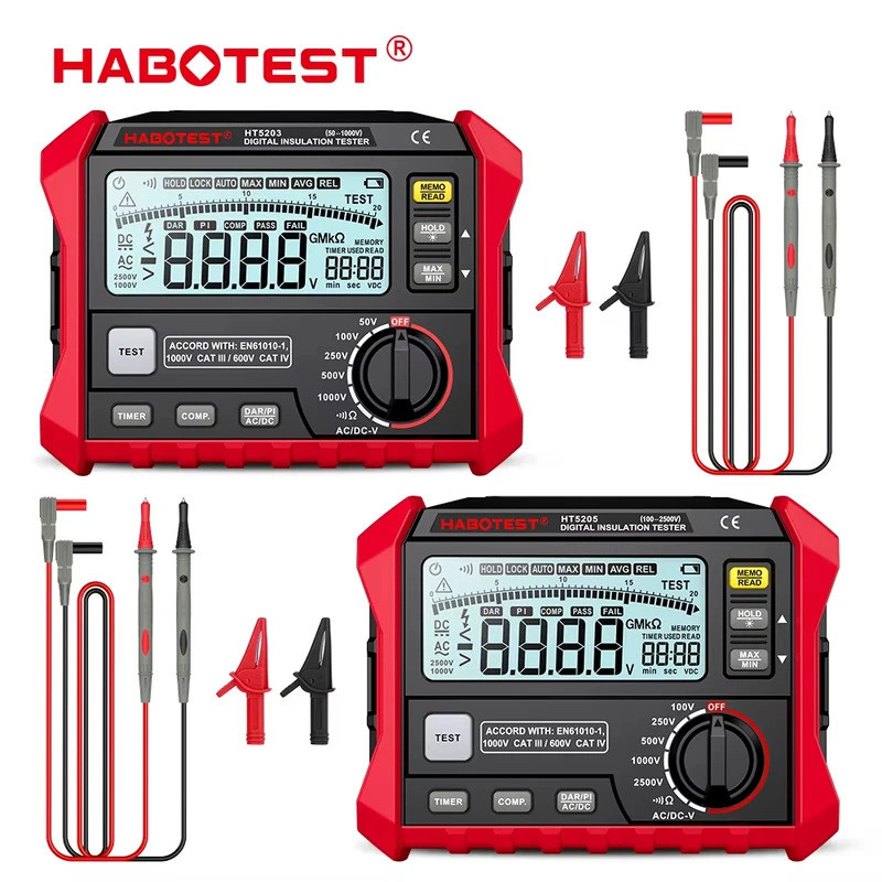 HABOTEST HT5205 1000V เครื่องทดสอบความต้านทานฉนวน Earth Ground Resistance Tester Digital Megohmmeter