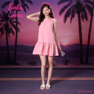 (New Arrival) Barbie™ X Lovito ชุดเดรสสีม่วงสั้นผู้หญิง ฤดูใบไม้ผลิ/ร้อน ทรงเอ สีตัดกัน โบว์หลังและปักลาย เกาหลี อินเทรนด์ LBL5AD048