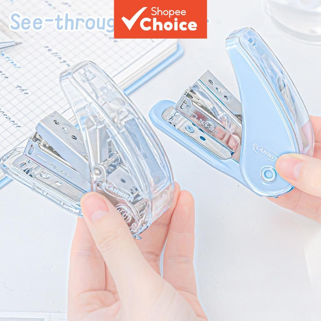 Stepler Takde Isi & Stapler สีม่วงสไตล์ดูผ่าน Mini Stapler ลวดเย็บกระดาษแบบพกพาใส 20 แผ่นถือ 100 โต๊ะทํางาน, กระดาษเย็บ Combo