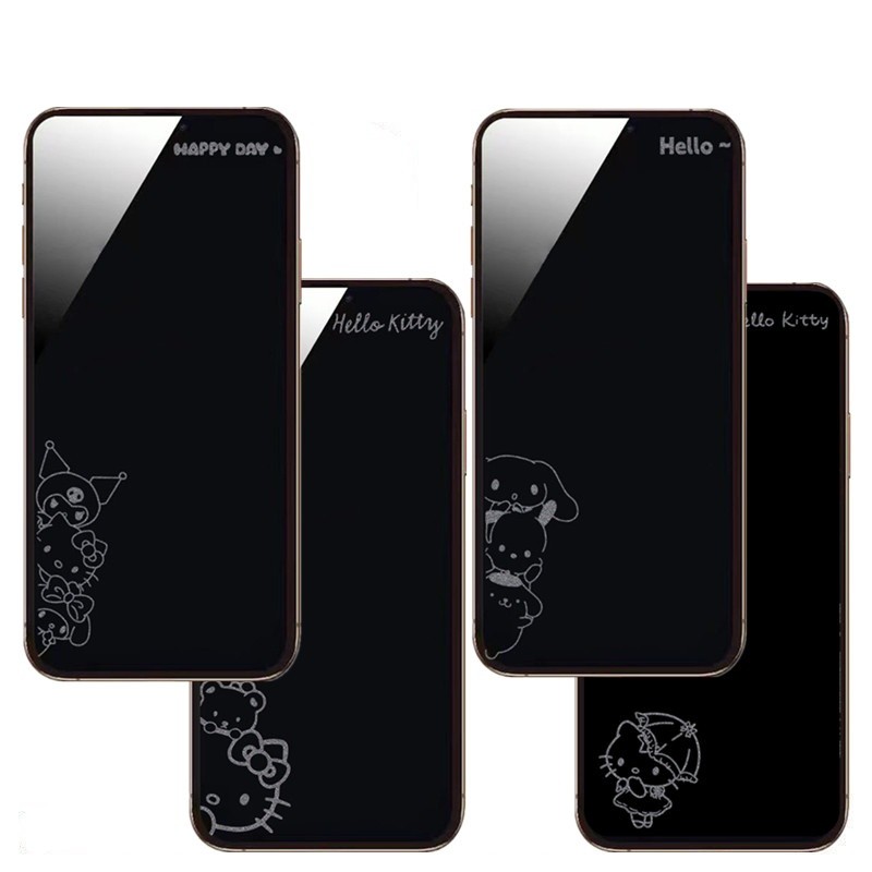 Shadow Screen Protector สําหรับ iPhone X XS XSMAX XR 17 16 15 14 13 12 11 Pro Max Plus 16E 17E Full Coverage กระจกนิรภัยการ์ตูน