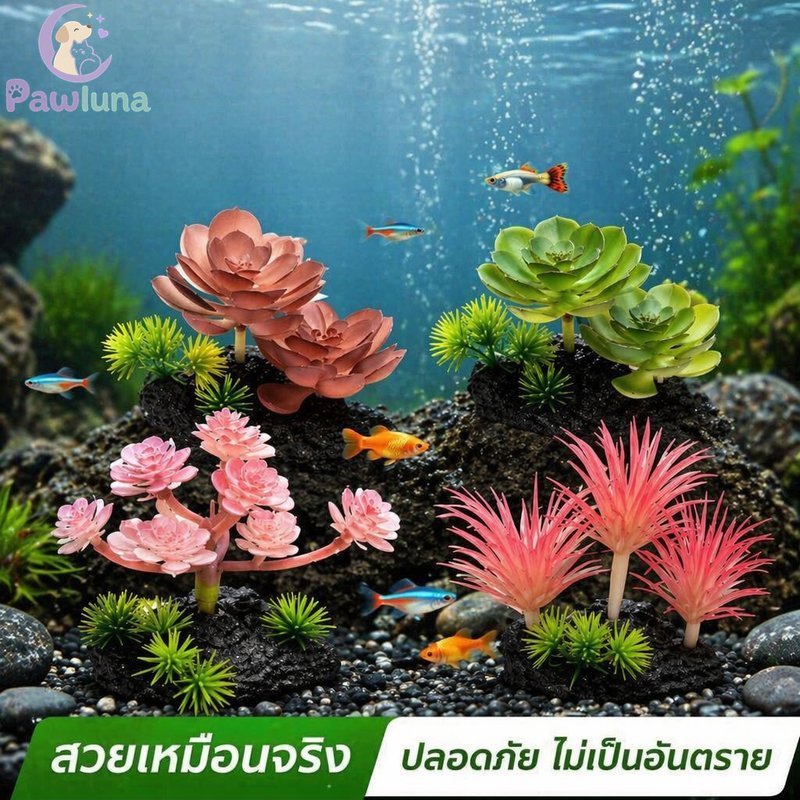 พืชพิพิธภัณฑ์สัตว์น้ําประดิษฐ์ที่สมจริงใต้น้ําตู้ปลาตกแต่งปลอดสารพิษน้ําหนักฐานทําความสะอาดง่าย