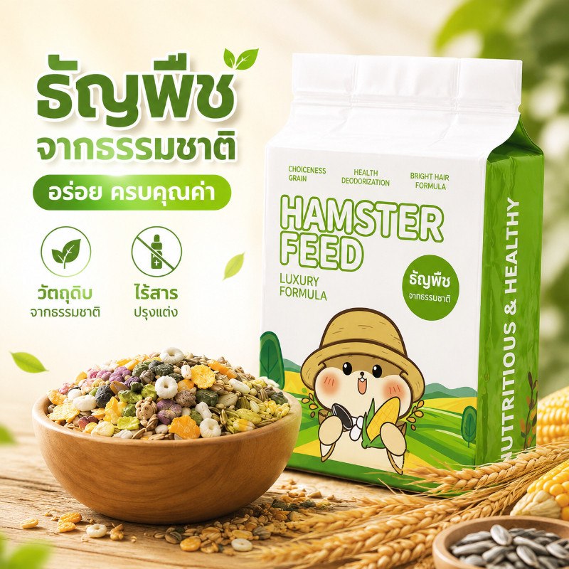 อาหารหนูแฮมสเตอร์ อาหารชูการ์ไกลเดอร์ อาหารกระรอก ธัญพืชธรรมชาติ 35 ชนิด 460g สำหรับแฮมสเตอร์