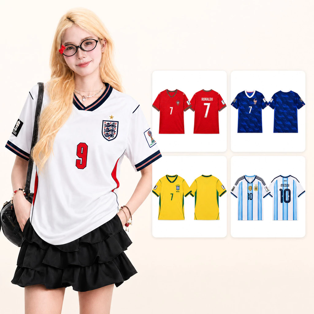 เสื้อฟุตบอลผู้หญิงอังกฤษ คอวีแขนสั้น ทรงหลวม สีขาว สไตล์ทีมชาติ