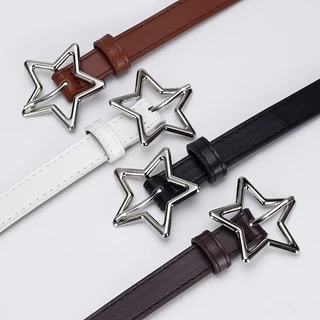 7 สี Star Buckle เข็มขัดหนัง Hollow Star Punch เอว Y2K แฟชั่นเข็มขัดบางสําหรับผู้หญิงกางเกงยีนส์กระโปรงชุดตกแต่ง