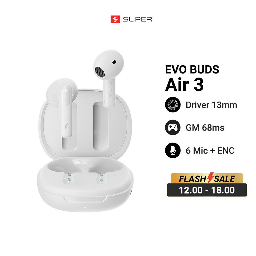 [ลดเหลือ 719] iSUPER EVOBUDS Air 3 หูฟังบลูทูธ 5.4 Earbuds ANC ตัดเสียงรบกวน ไมค์ชัด Game Mode ใช้คู่ GameLink - 1Y
