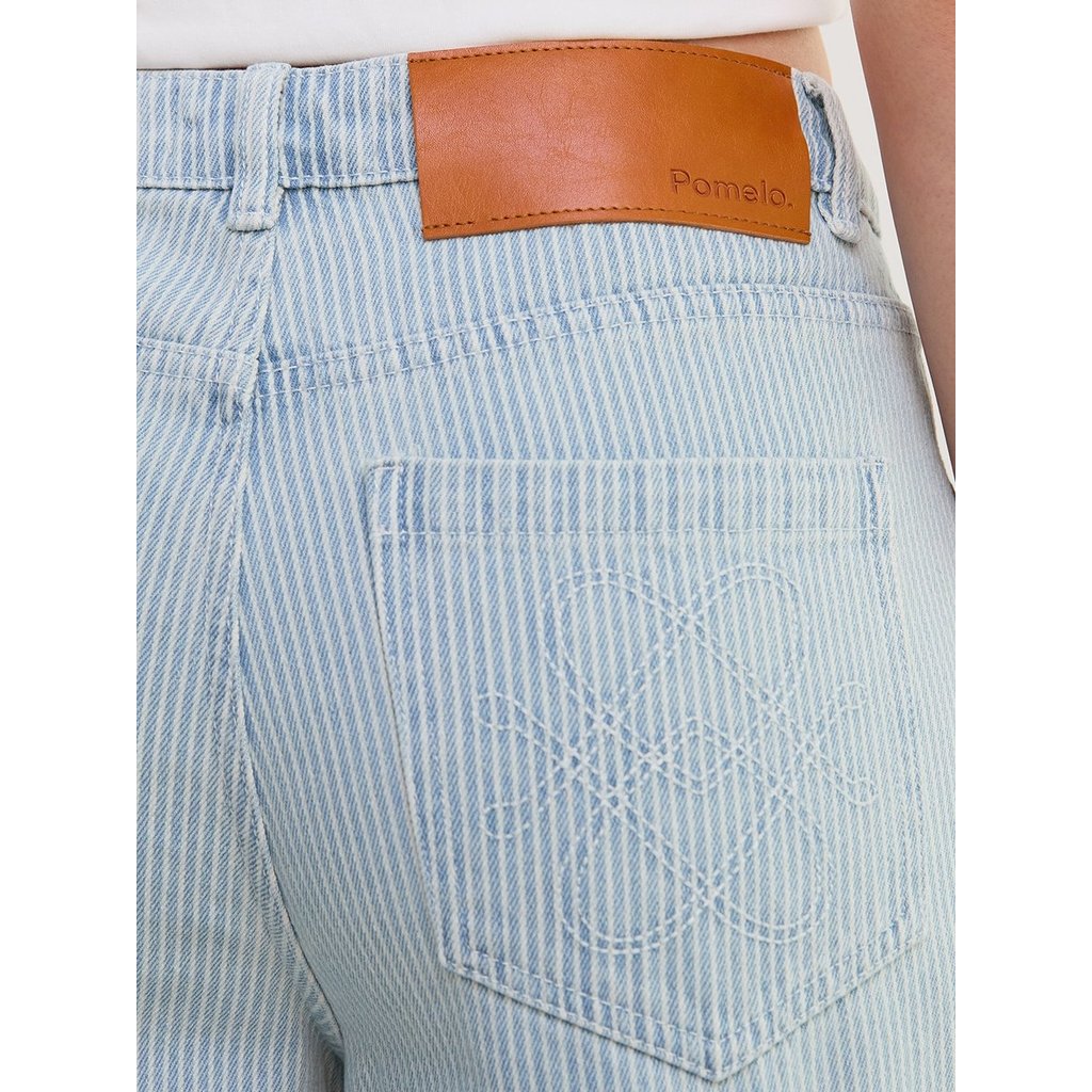 [Pomelo] กางเกงยีนส์ลายทาง / Ribbed Wide Leg Jeans — صورة 4