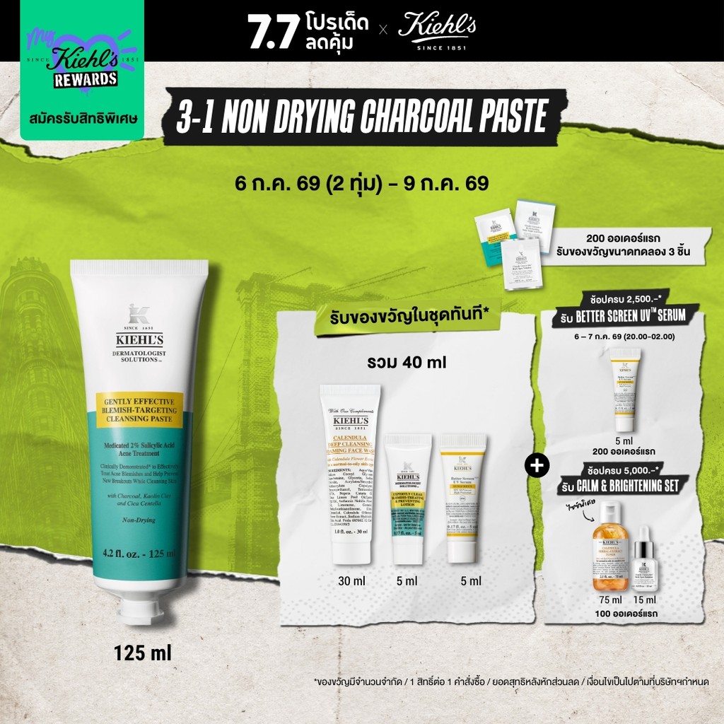*อายุสินค้าต่ำกว่า15 เดือน*  KIEHL'S GENTLY EFFECTIVE BLEMISH-TARGETING CLEANSING PASTE คลีนเซอร์ล้างหน้า จัดการปัญหาสิว