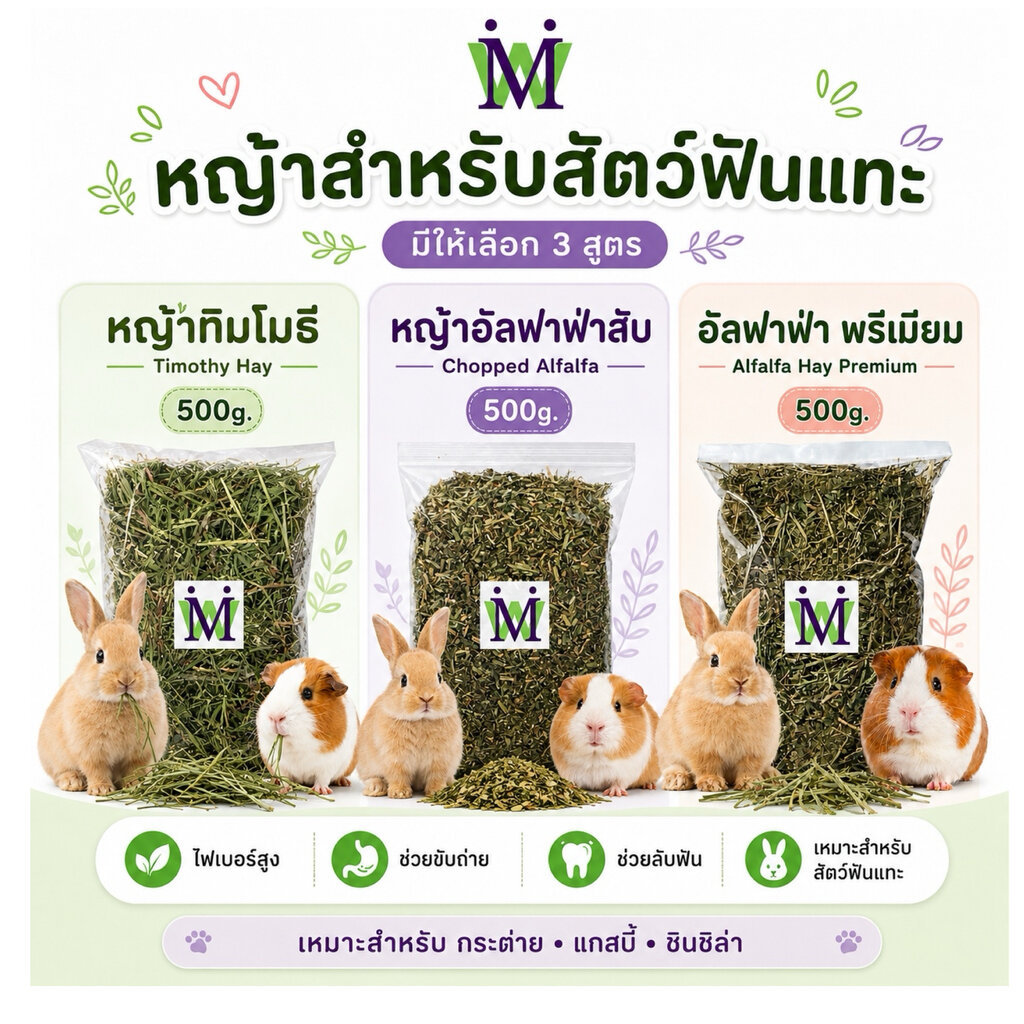 หญ้าทิมโมธี 500g พรีเมี่ยม ร่อนฝุ่น ทิโมธี หญ้ากระต่าย หญ้าอัลฟาฟ่า อาหารกระต่าย Timothy Alfalfa อัลฟาฟ่าสับ อัลฟาฟ่า