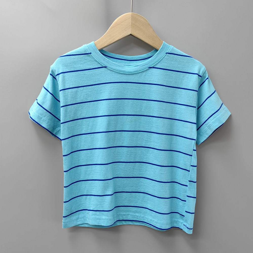 TLs Home 80-100 ฤดูร้อนเสื้อผ้าแบรนด์เสื้อผ้าเด็กส่วนลด/เด็กผ้าฝ้ายรอบคอแขนสั้นเสื้อยืด 77135 สีฟ้า