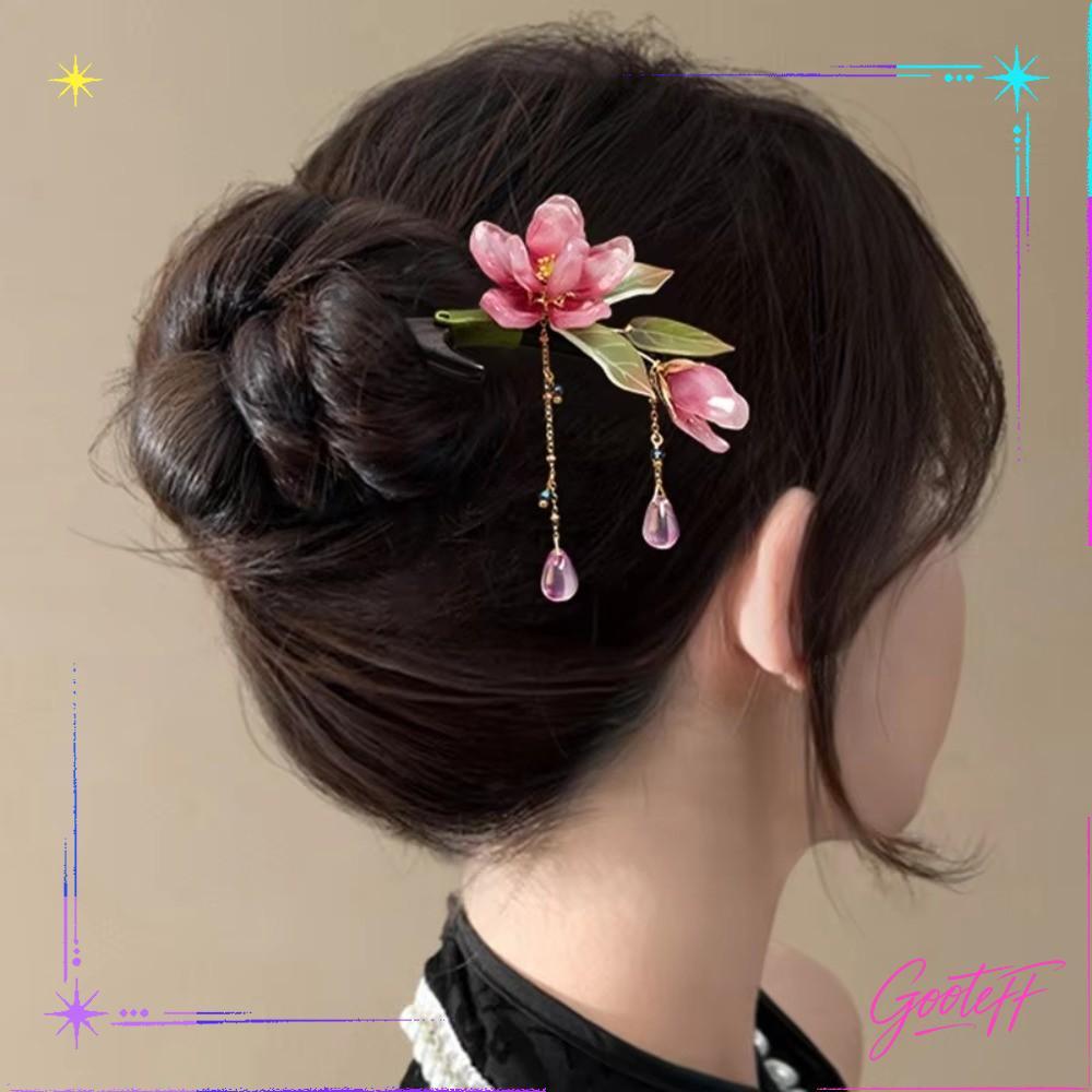 กิ๊บติดผมแบบจีนประยุкต์ พู่แฮนด์เมดดอกบัว สไตล์หรูหราโบราณ เพื่อความสวยงามของผมผู้หญิง