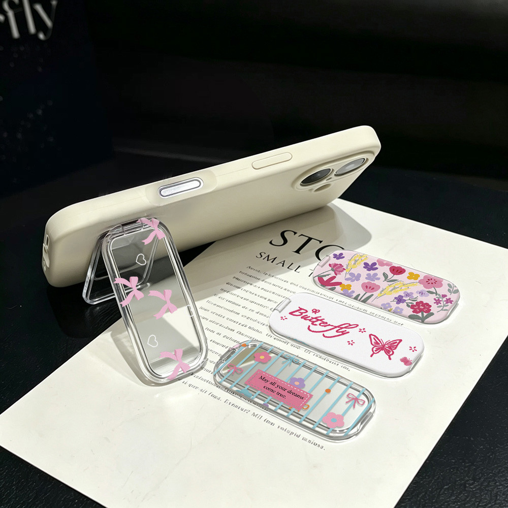 Pink Bow ที่วางโทรศัพท์แบบกาว บางเฉียบ พับได้ กระจกไม่มีรอย สามารถใช้งานบนโต๊ะได้กับสมาร์ทโฟนทุกรุ่น