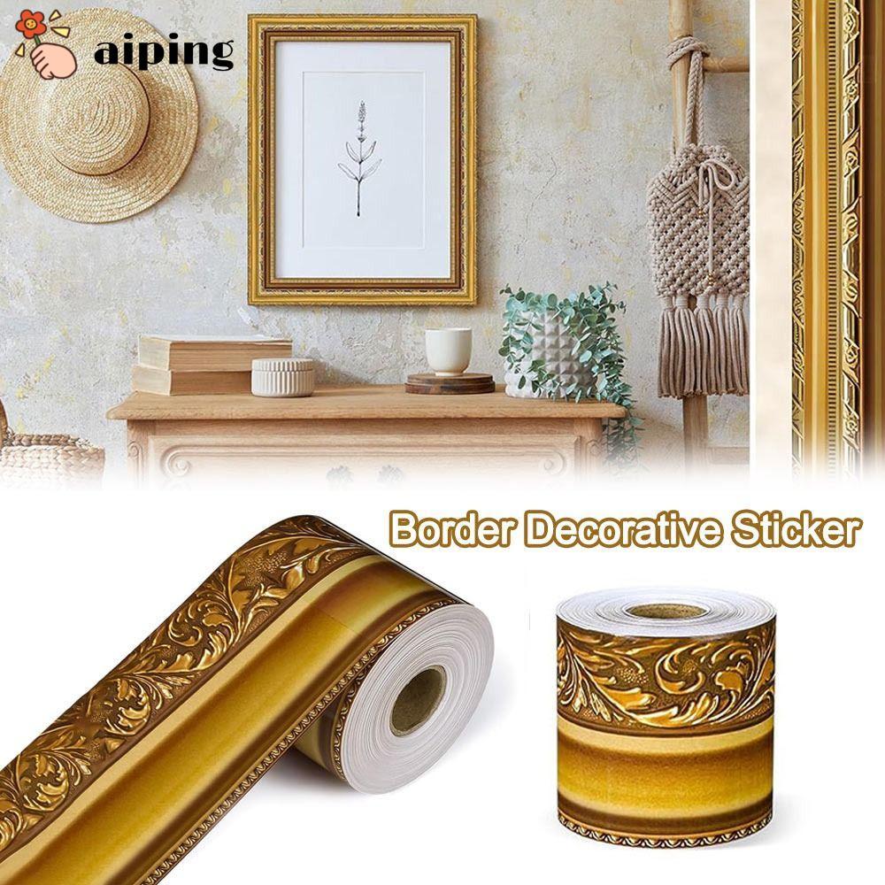สติ๊กเกอร์ตกแต่งขอบ AIPING, สติ๊กเกอร์ขอบโปสเตอร์แบบมีกาวในตัว DIY, กรอบรูปวินเทจสีทองแฟชั่นตกแต่งงานปาร์ตี้