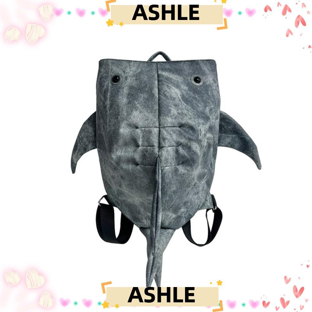 ASHLE กระเป๋าเป้รูปฉลามวาฬสัตว์, กระเป๋าเป้ฉลามซิปความจุขนาดใหญ่อินเทรนด์, กระเป๋าเป้สะพายหลังวิทยาลัยน่ารักกันน้ําของนักเรียน
