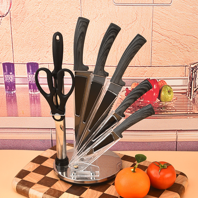 Stainless steel knife set with knife holder, kitchen knives and scissors, household knife set with r