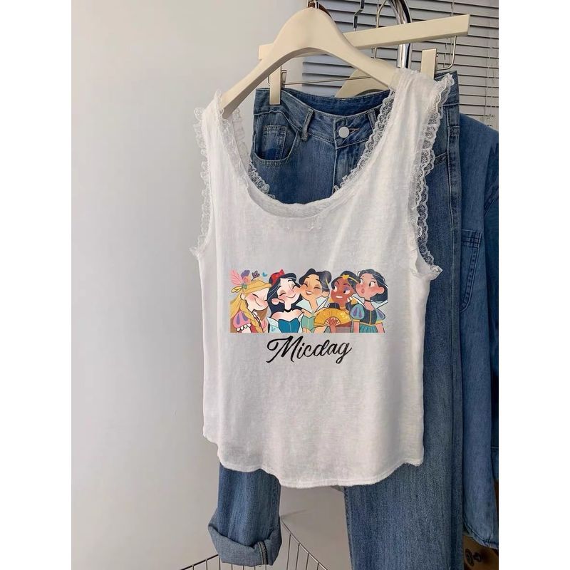 J15readystock สีขาว u-คอลูกไม้ Camisole ผู้หญิงฤดูร้อนสาวร้อนด้านใน High-End แขนกุดหลวม 2025 สไตล์ให