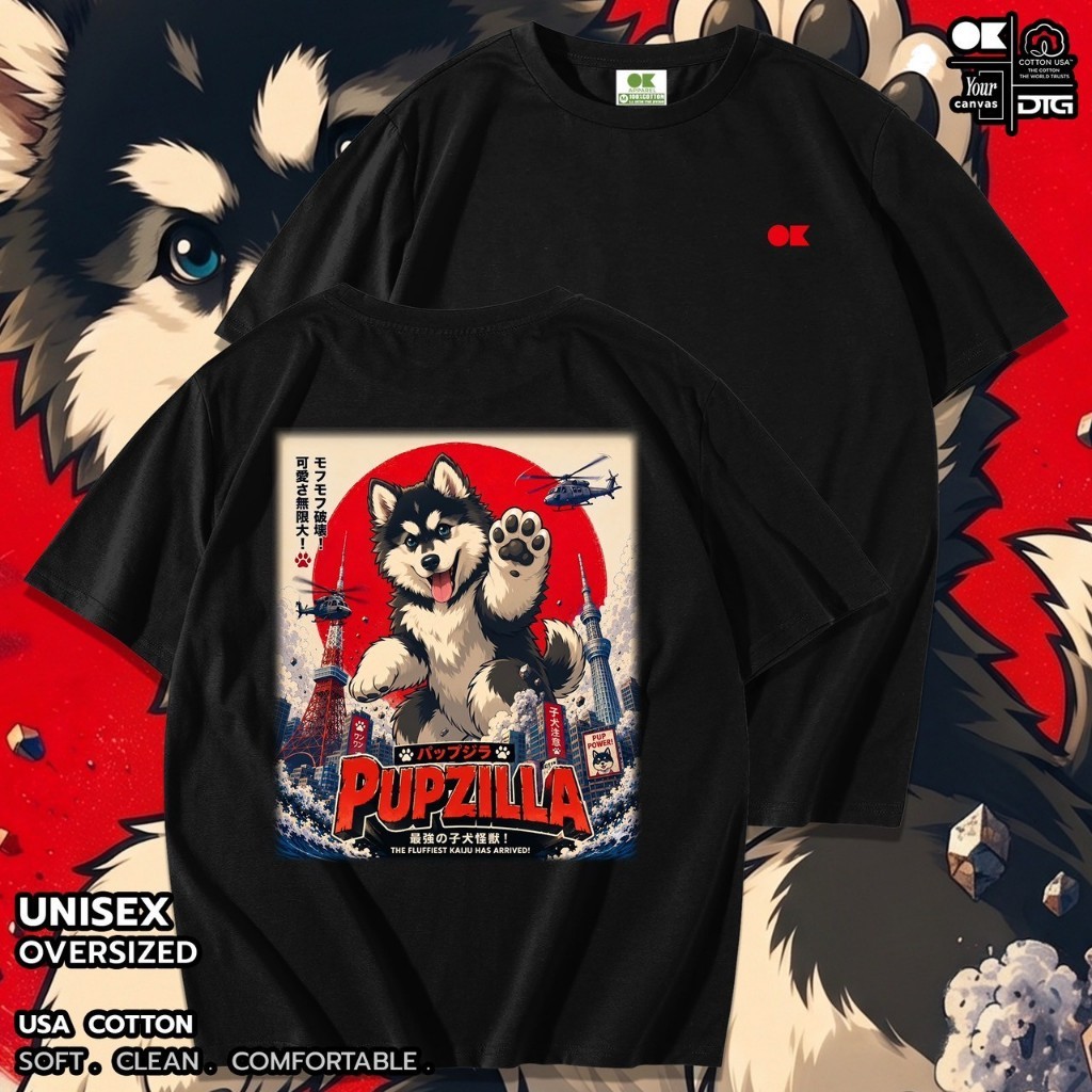 OK Apparel เสื้อยืดคอกลม ลาย Pupzilla ทรง oversize Cotton USA พร้อมส่ง