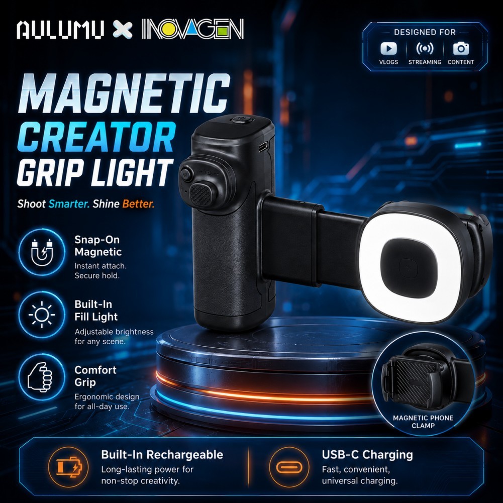 INOVAGEN Magnetic Creator Phone Grip พร้อมเติมแสงซูมระยะไกลชัตเตอร์บลูทูธขาตั้งหมุนได้ขาตั้งกล้องสํา